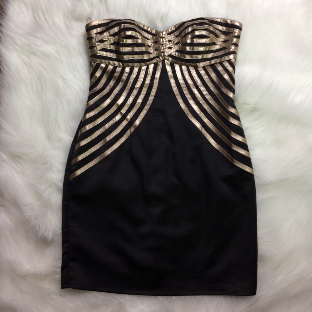 Black/Gold Lipsy Strapless Mini Dress